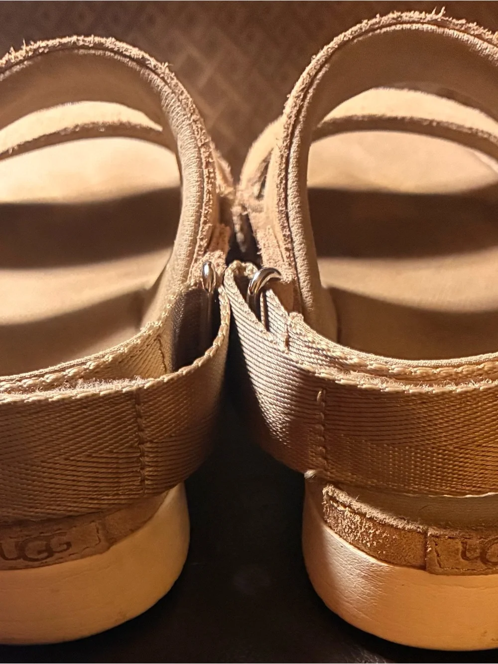 UGG Kids Tan Double-Strap Suede Sandals